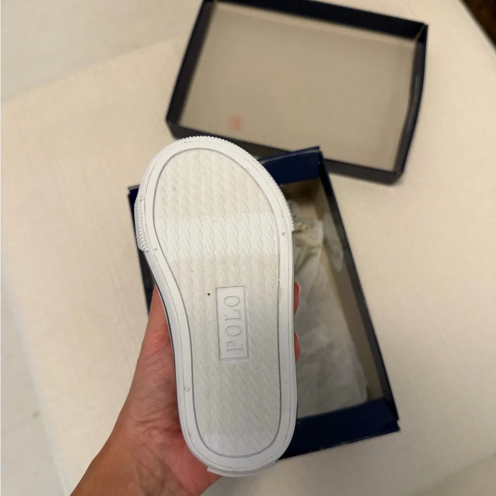 Ralph Lauren Olive Green Canvas Kids Sneakers with White Laces